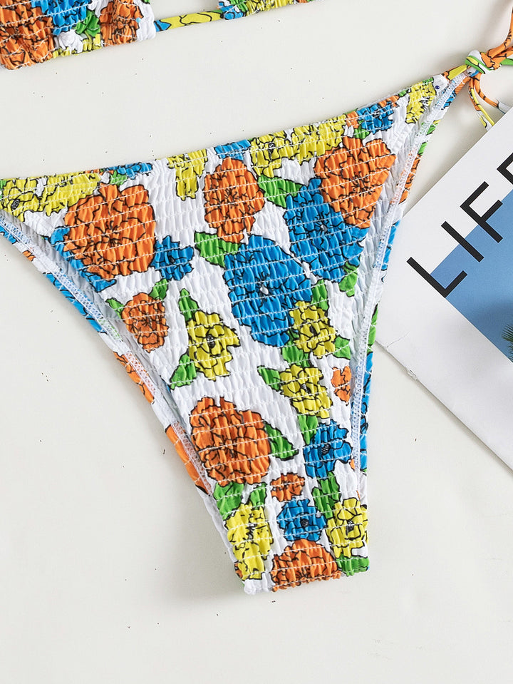 Dame Triangel-Bikini-Sæt med elastisk ruching og legende blomsterprint Stilla