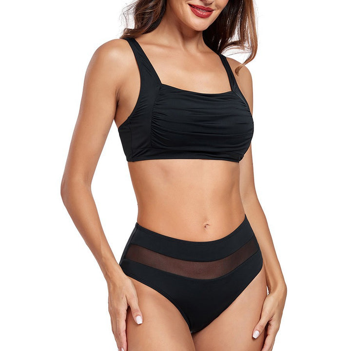 Dame højtaljet bikini-sæt med mode mesh-detalje Skovae