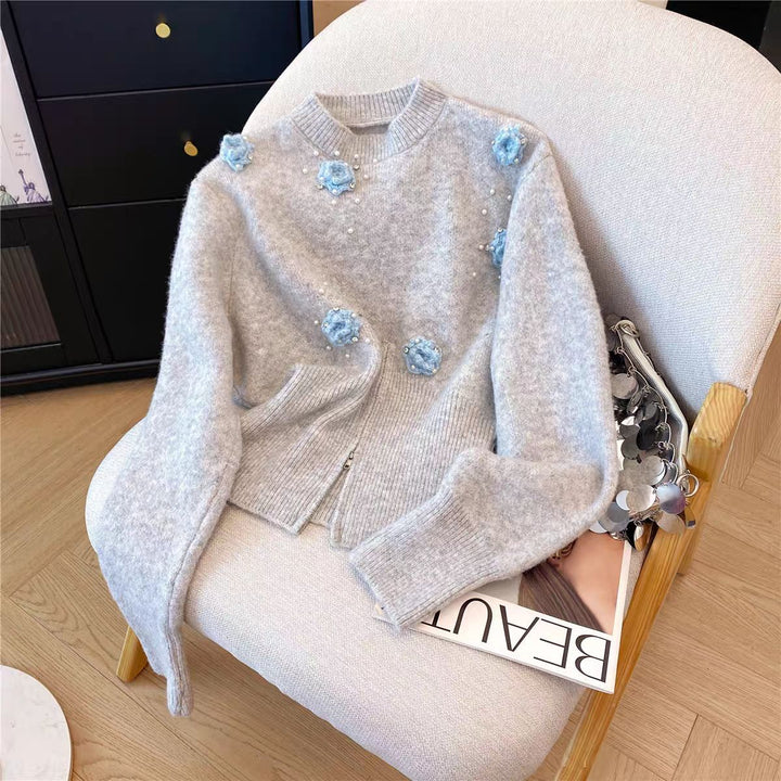 Kvinders stilfulde sweater med blomsterapplikationer Stilla