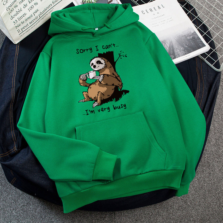Dame hoodie med sødt dyremotiv og legesyg slogan Skovae