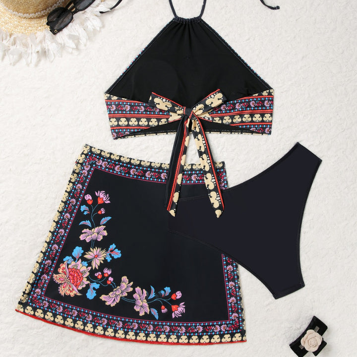Dame Højkrave Blomsterdesign Badeoberdel med Wrap Skirt Stilla