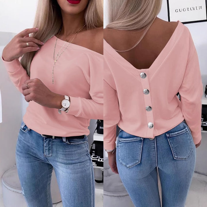 Dame Off-Shoulder Bluse med elegante knapdetaljer Stilla