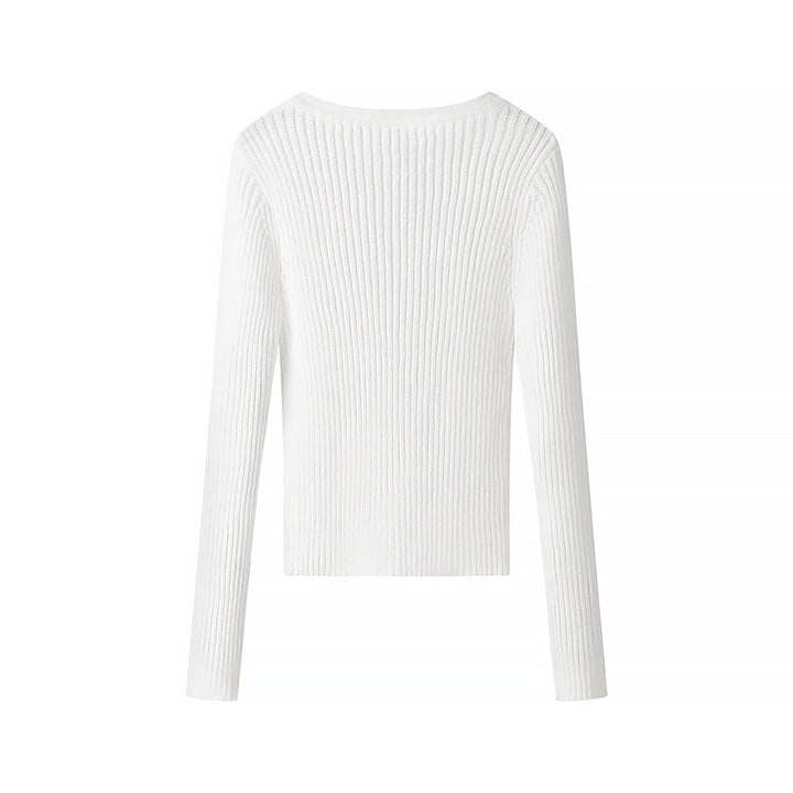 Kvindernes langærmet ribbet t-shirt med knaplukning Stilla
