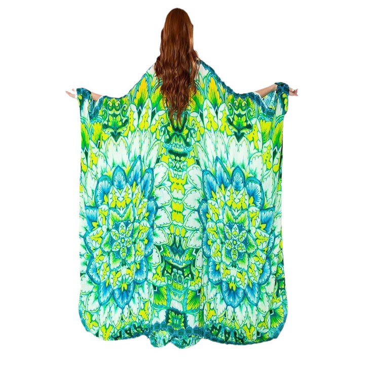 Dame luftig Maxi-Kaftan med blomsterdesign og elegant V-udskæring Stilla