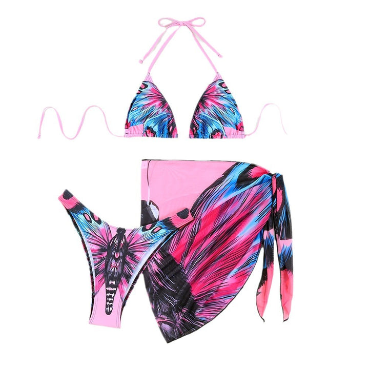 Dame bikini sæt med sommerfuglemønster og chiffon tørklæde Stilla