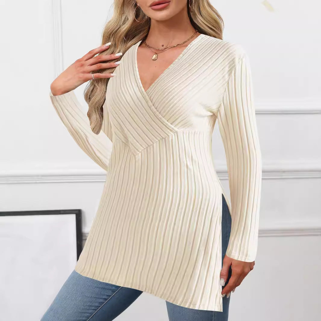 Dame Oversized Strikpullover med Vendingdesign og Ribstruktur Stilla