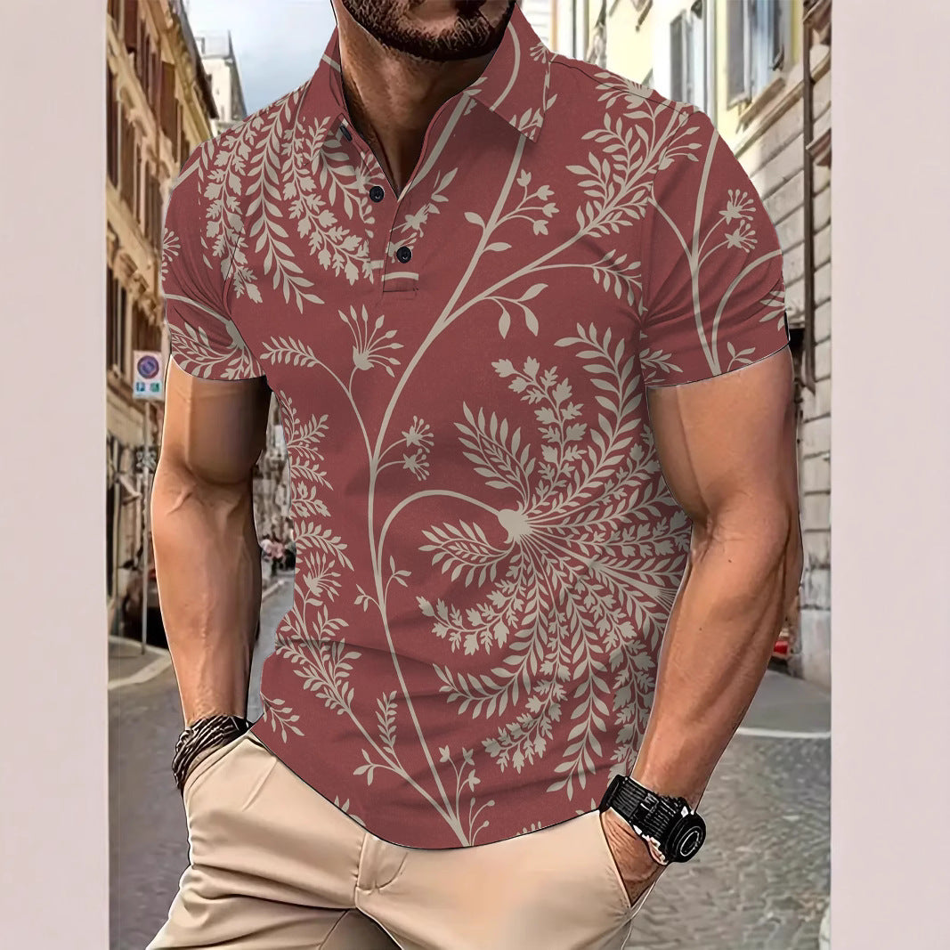 Herrer kortærmet poloshirt med detaljeret blomster mønster og åndbare egenskaber Stilla
