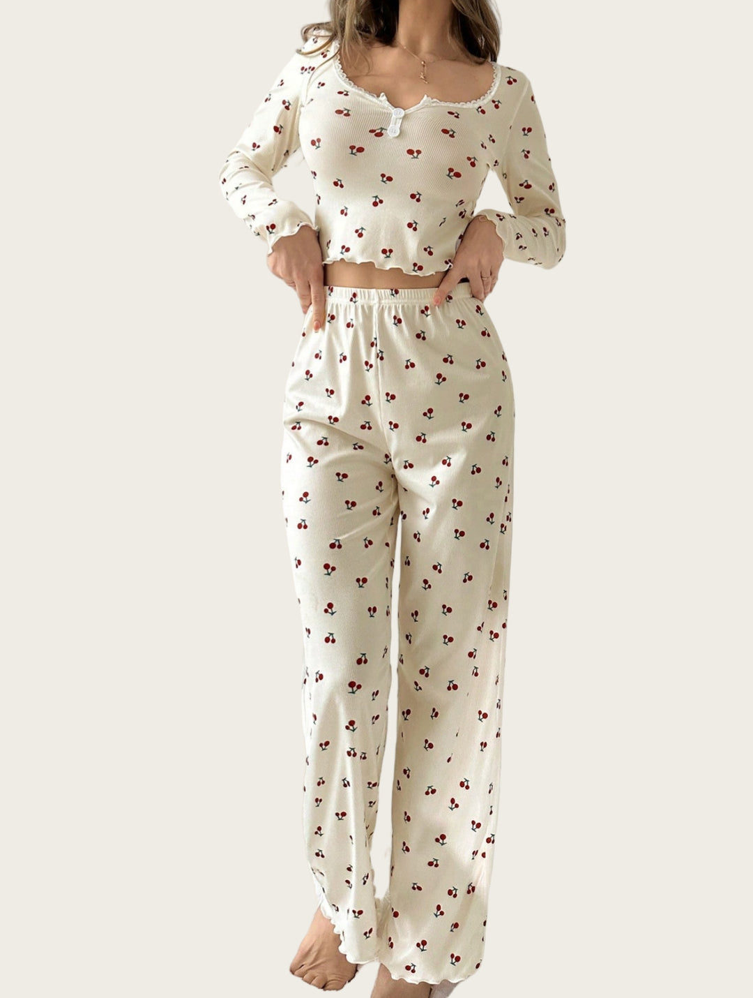 Dame natwear-sæt med blomstermønster Stilla