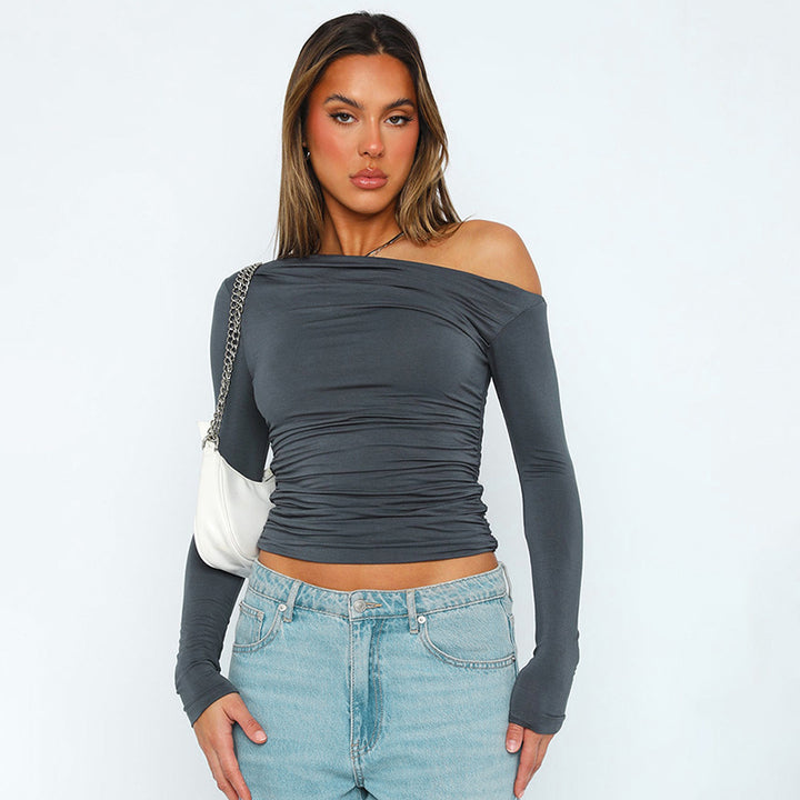 Dame Off-Shoulder Langærmet top med rynkning Stilla