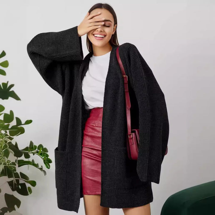 Stilla | Strikjakke Strikket Uldblanding Plus Size Lange Ærmer Åben Foran
