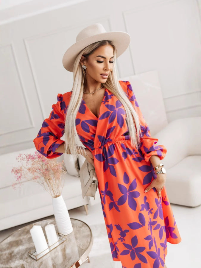 Dame maxikjole i floral design Stilla