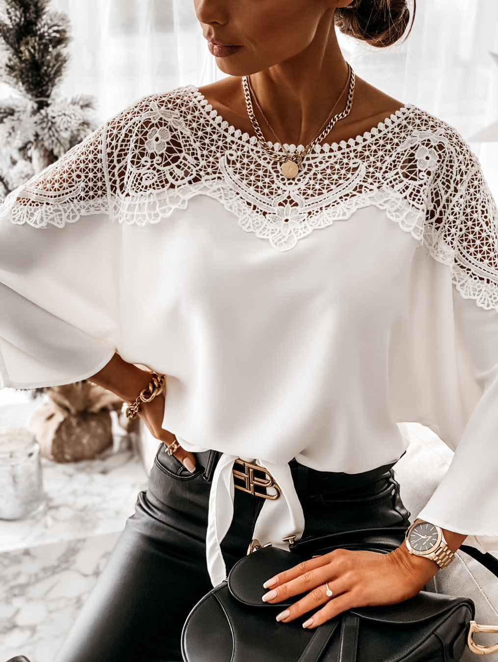Dame Elegant Spids Bluse Stilla
