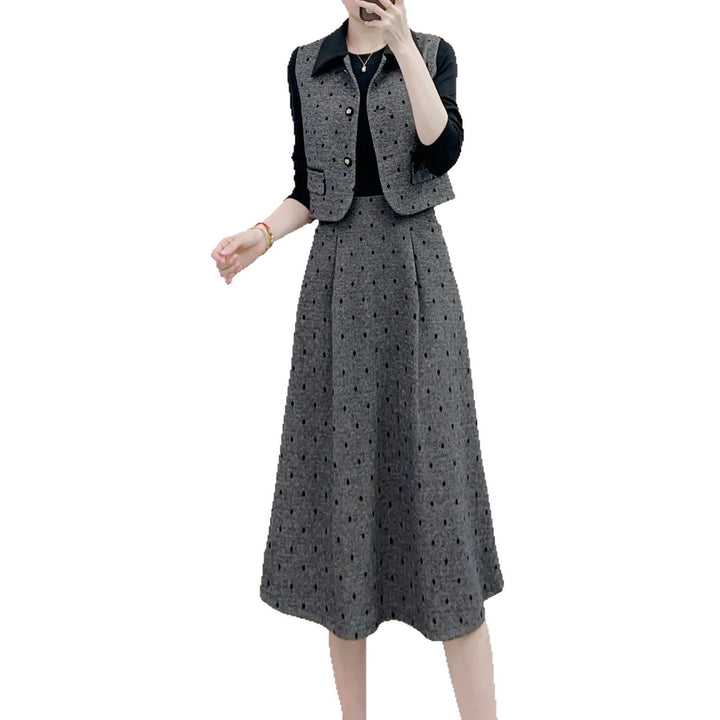 Dame Blazer-nederdel kombination af struktureret stof med dekorative knapper og moderne design Stilla
