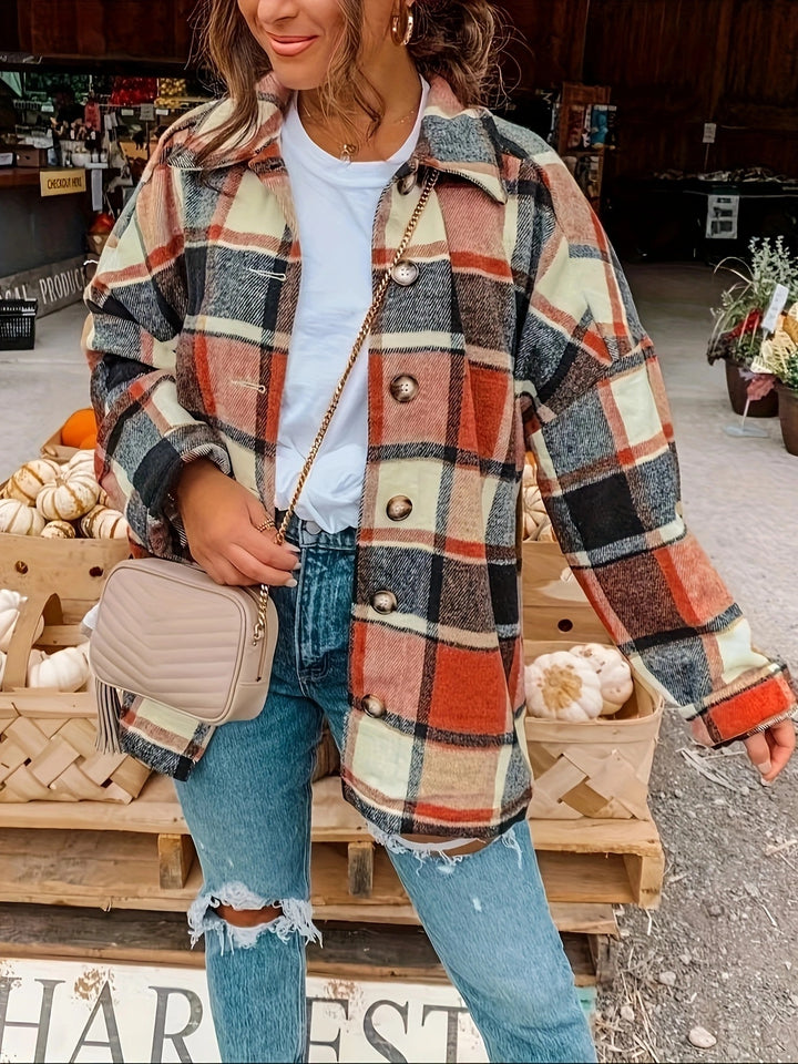Dame Tjekket Flanneljakke med Knapdetaljer og Casual Snit Stilla
