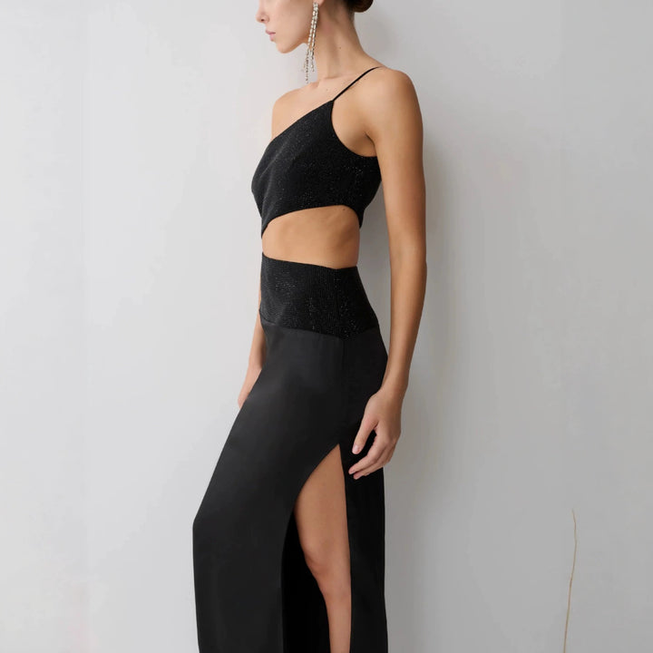 Dame Elegant Maxikjole med asymmetrisk snit og raffineret cut-out Skovae