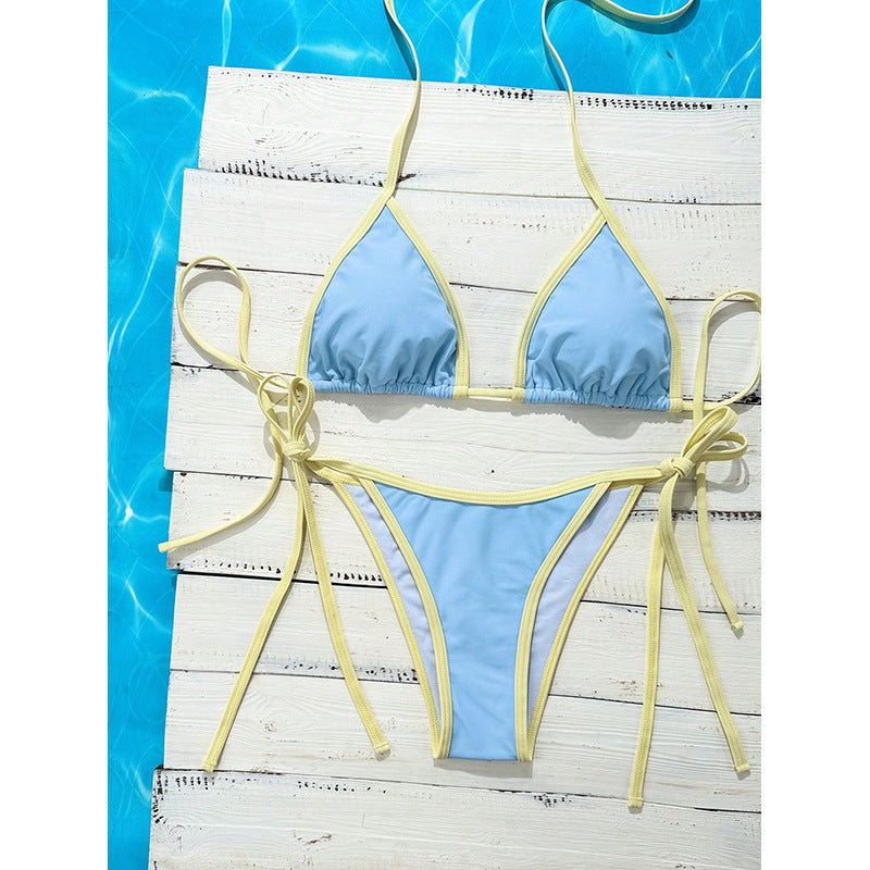 Dame triangel-bikini med justerbare bindings og høj skæring Skovae