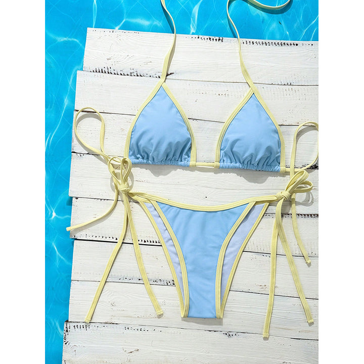 Dame triangel-bikini med justerbare bindings og høj skæring Skovae