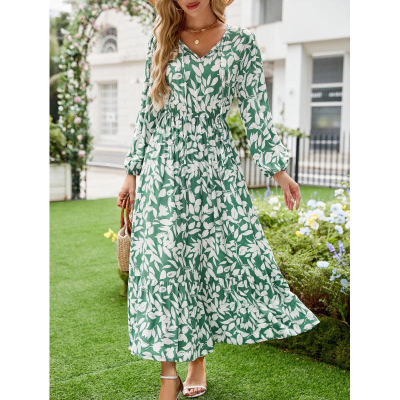Femme Bohemian Floral Maxi Kjole med rynket talje Stilla