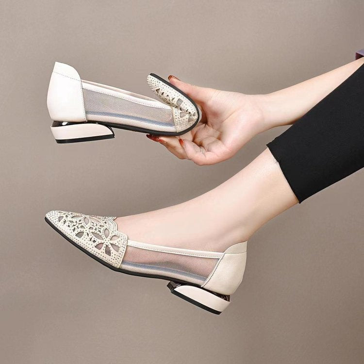 Dame elegante Ballerinas med floralt huldesign og behagelig sål Stilla