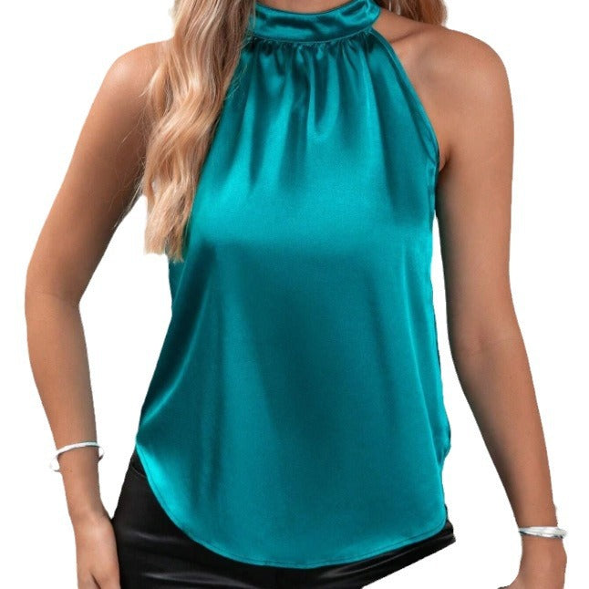 Dame Elegant Satin Top med høj hals Skovae