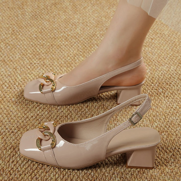 Dame Slingback-pumps med elegant kæde-detalje og komfortabel blokhæl Stilla