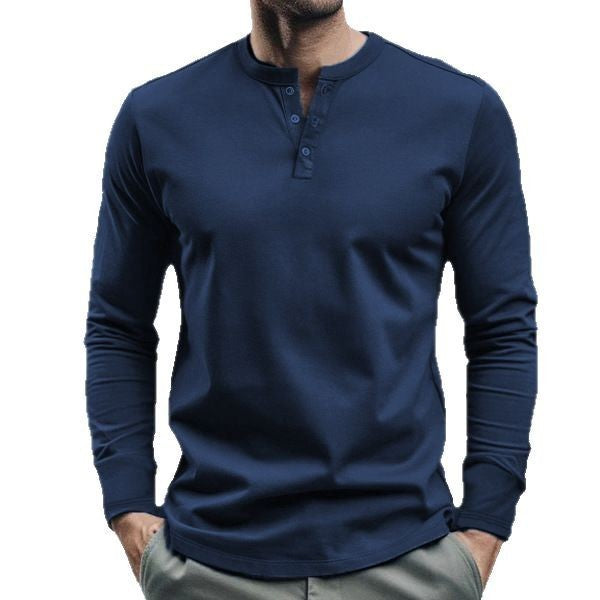 Herre langærmet Henley-shirt med praktisk knaplukning og tætsiddende pasform Stilla
