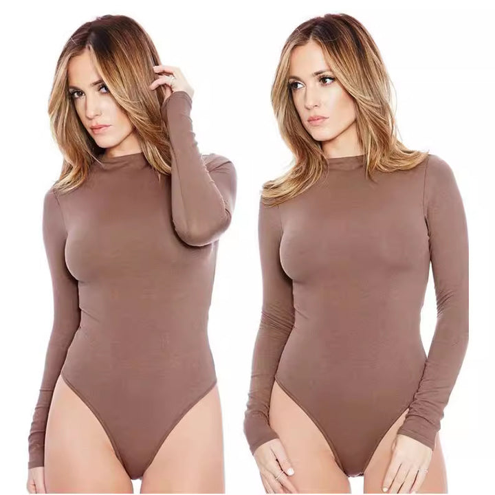 Dame Langærmet Bodysuit med figursyet snit og høj krave Stilla