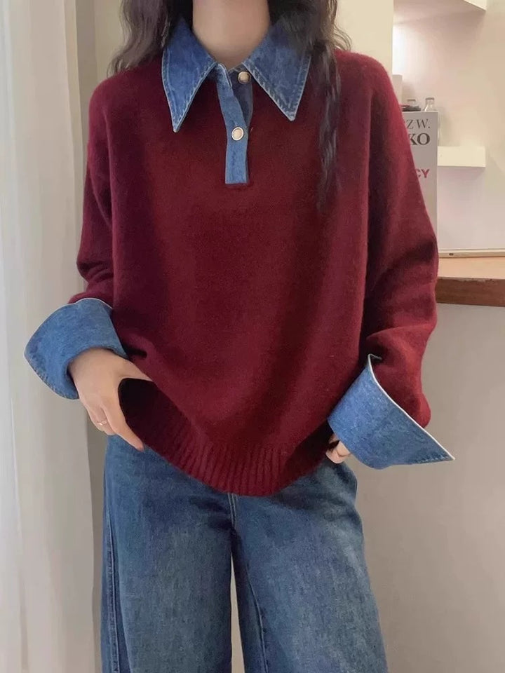 Kvinders sweater med fashionabel skjortekrave og blødt materiale Stilla