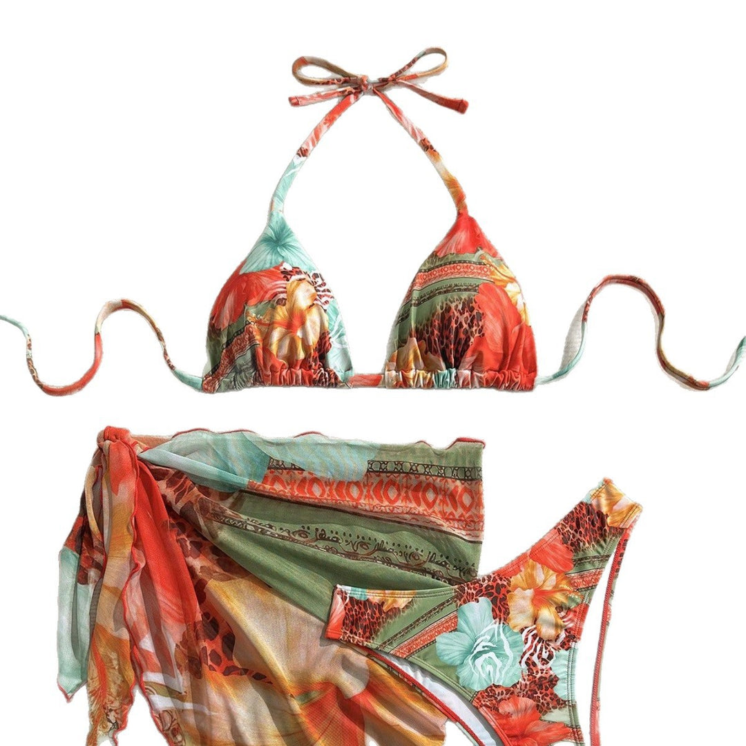Dame Floral Bikini-Set med kombination af top og indpakningstørklæde Skovae