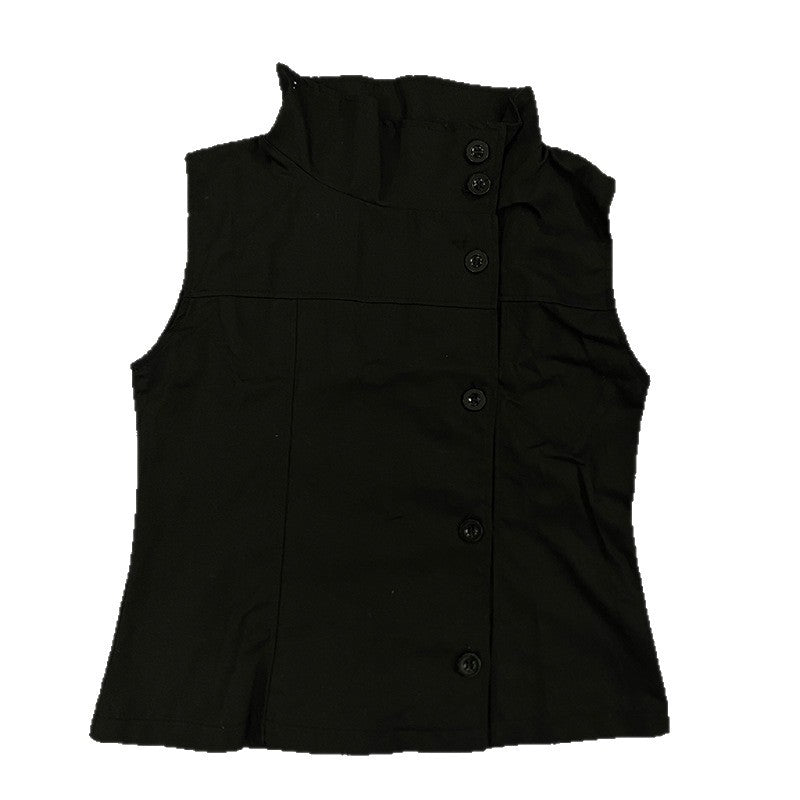 Dame Mode Bluser-Vest med asymmetrisk krave og knaplukning Skovae