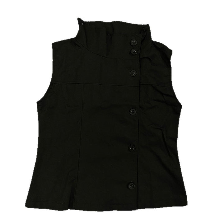 Dame Mode Bluser-Vest med asymmetrisk krave og knaplukning Skovae