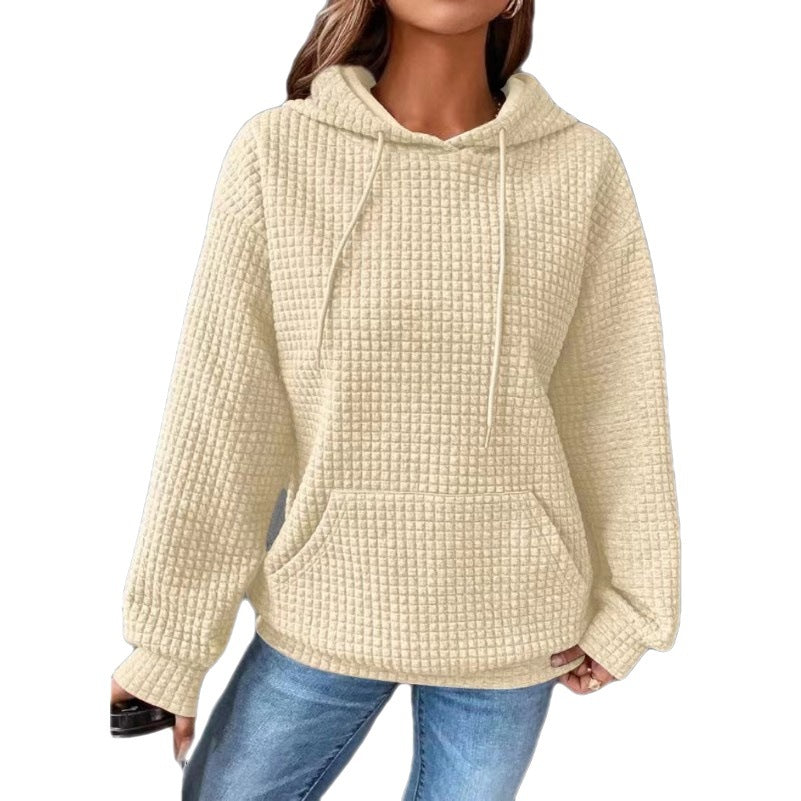 Kvinder Vaffelstruktur Hoodie med Kængurulomme og Casual Fit Stilla
