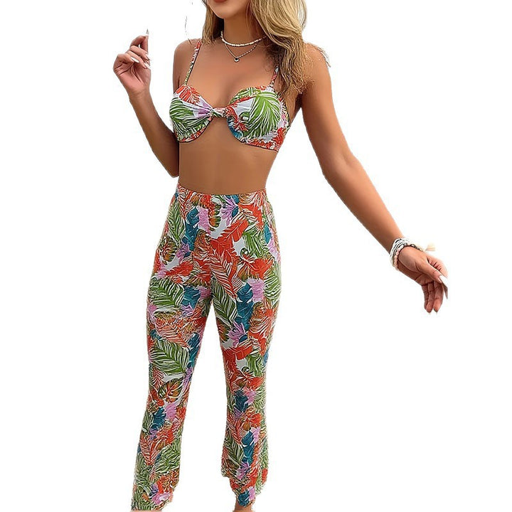Damer To-delt Strand-outfit med blomstret design og figursyet snit Skovae