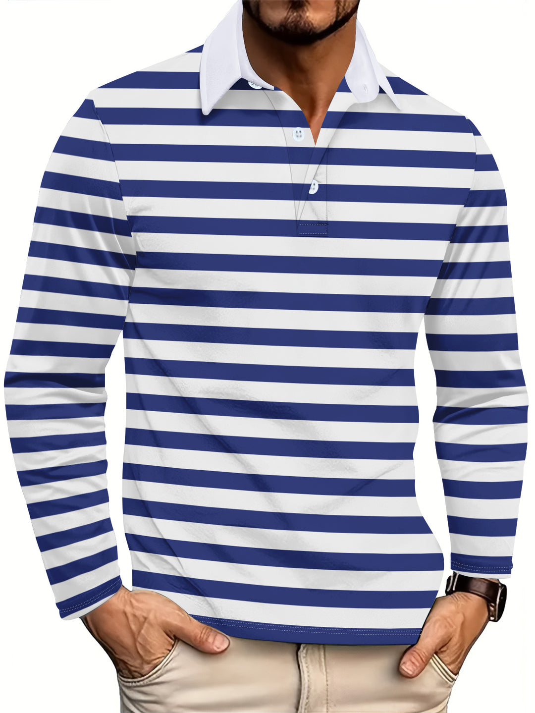 Herrer Langærmet Polo-shirt med moderne stribemønster og komfortabel krave Stilla