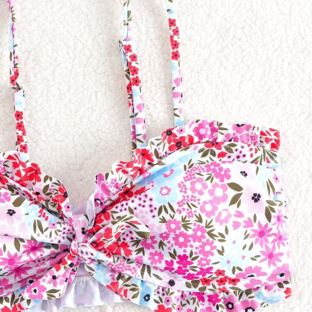 Dame bikini-sæt med muntert blomstermønster og rynket bustier Skovae