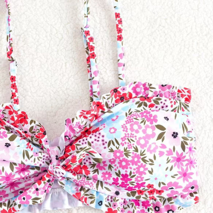 Dame bikini-sæt med muntert blomstermønster og rynket bustier Skovae