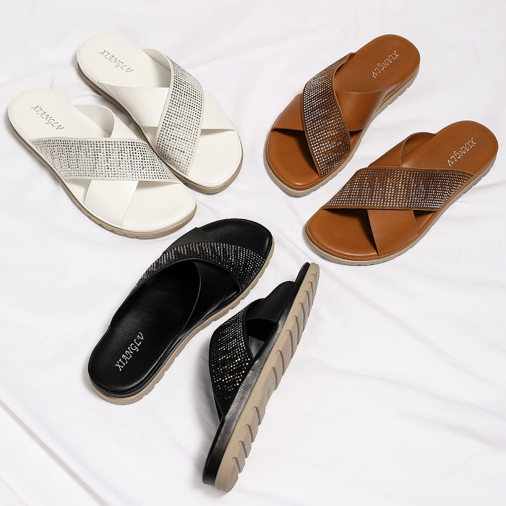 Dame elegante pantofler med mode strass dekorationer Stilla