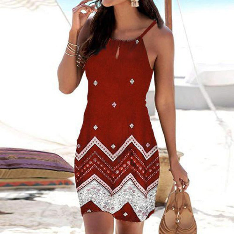 Dame sommer mini kjole med sofistikeret tribal print og justerbare stropper Stilla