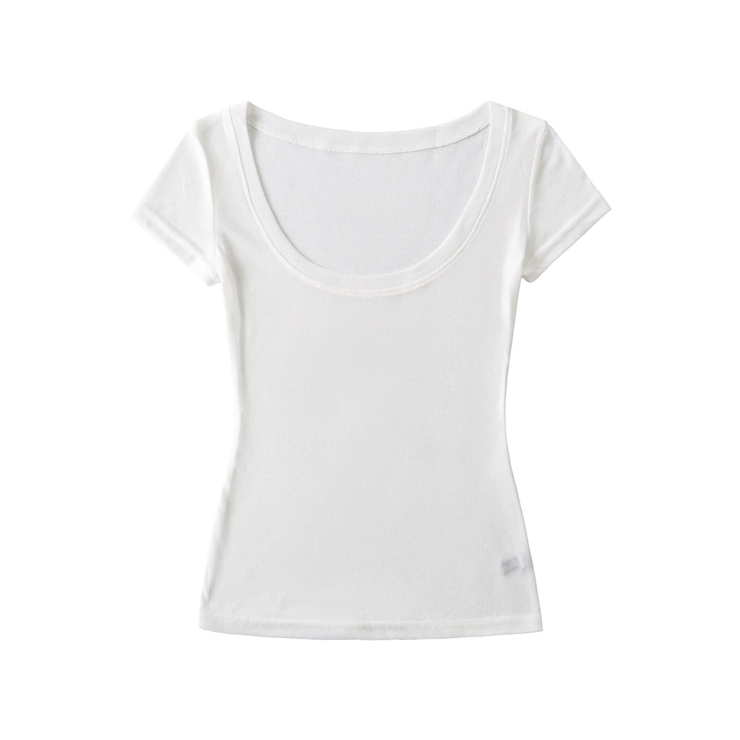 Dame Basic T-shirt med bred rund halsudskæring og tætsiddende snit Stilla