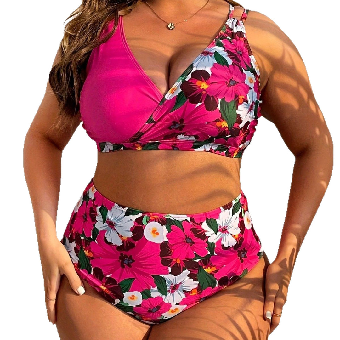 Damer Højskåret Bikini med Vikledesign og blomster mønster Skovae