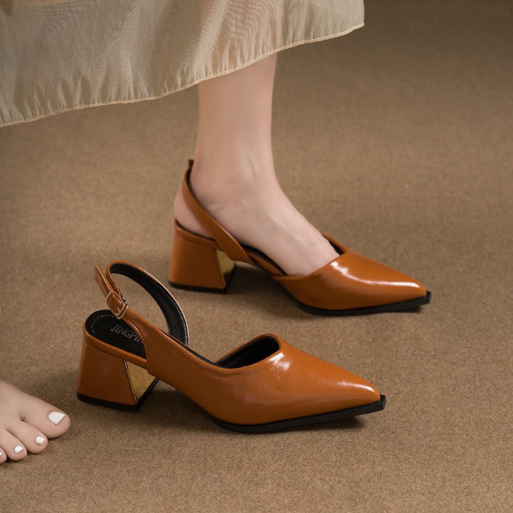 Dame Slingback hæl mules med spids tå og geometrisk accent Stilla