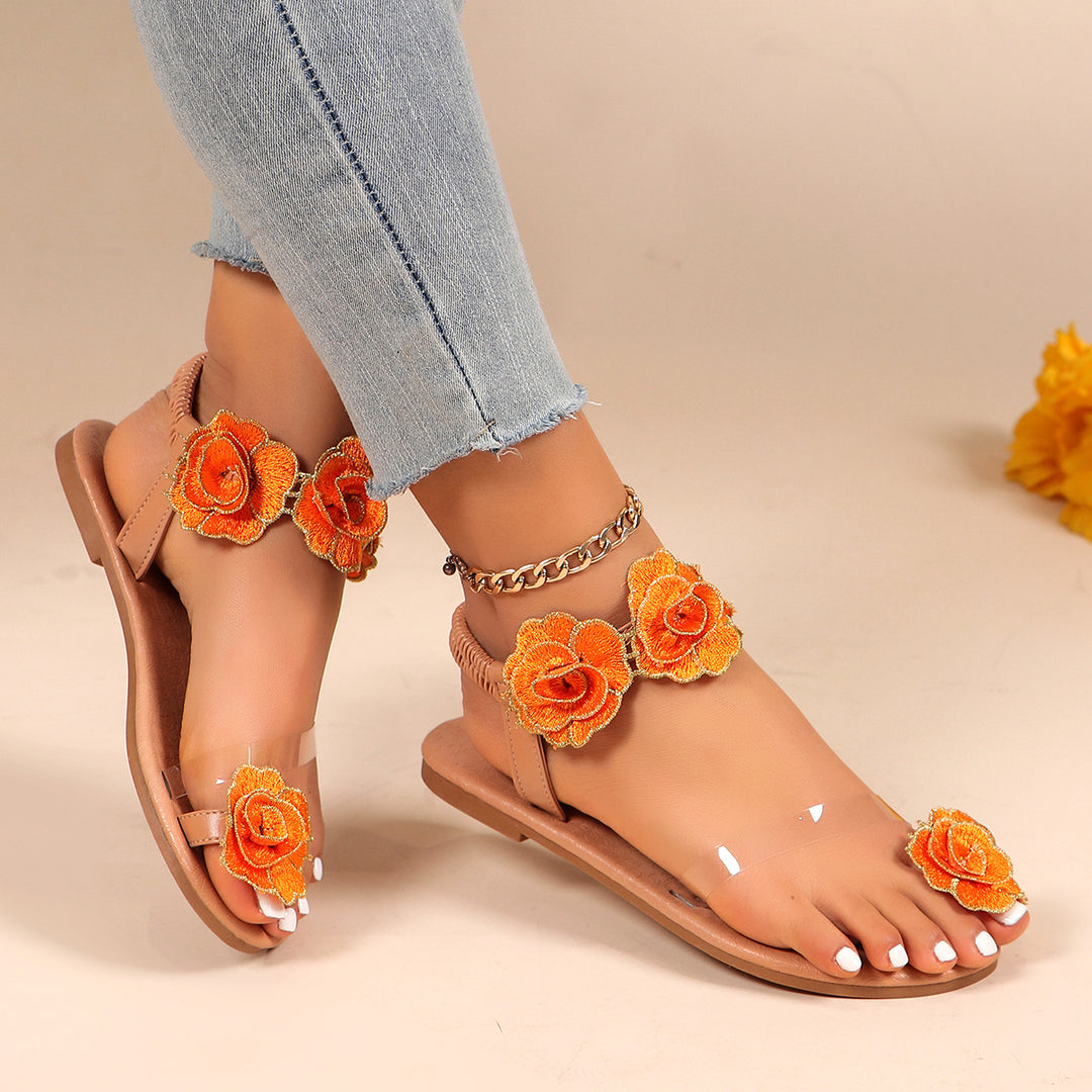 Dame sandaler med blomster broderier og gennemsigtig rem Stilla