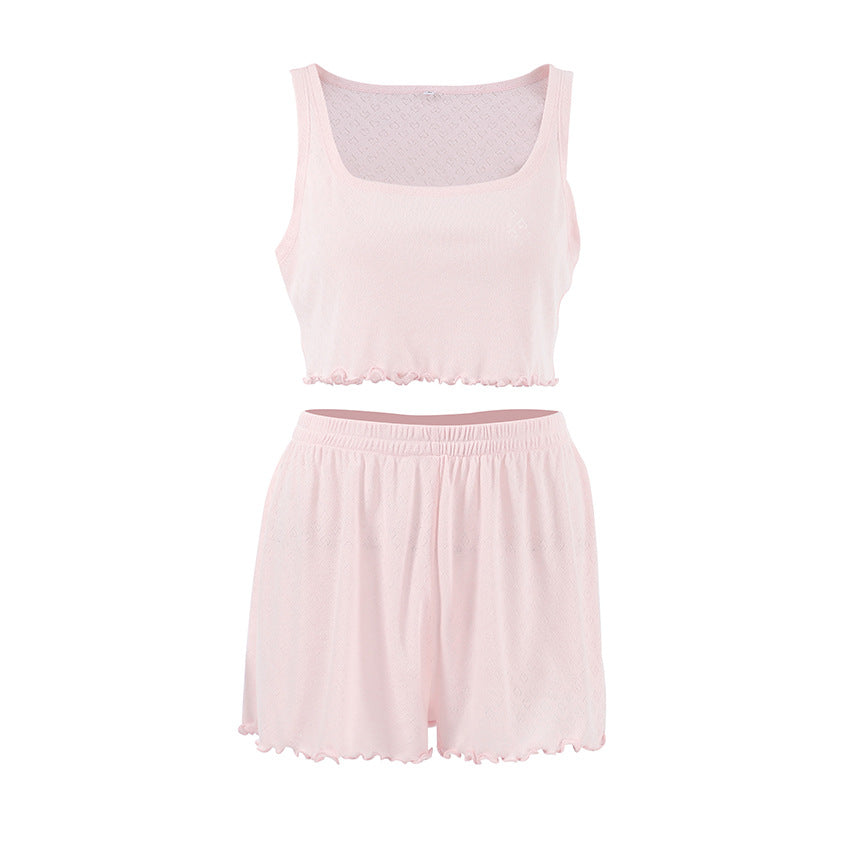 Dame luftig Cropped-Top og Shorts-Sæt med sarte detaljer Stilla
