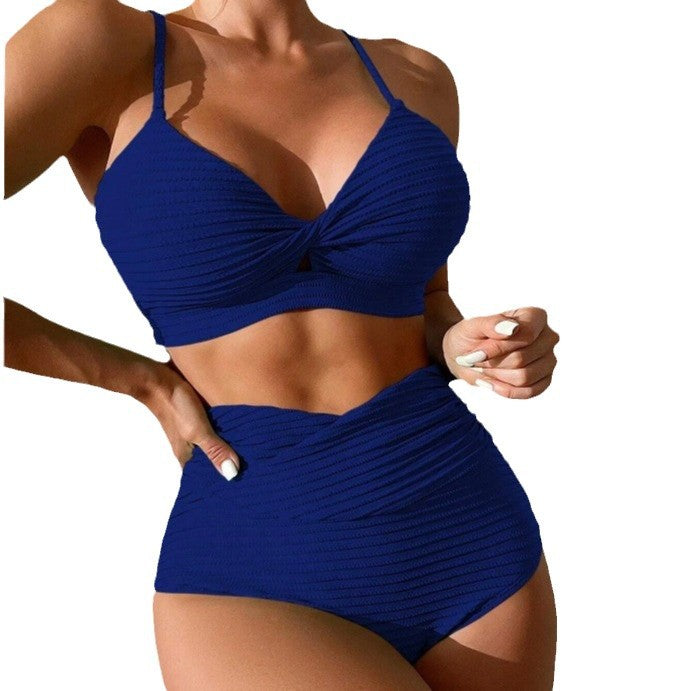 Dame høj talje bikini-sæt med struktureret top og elegant drapering Stilla