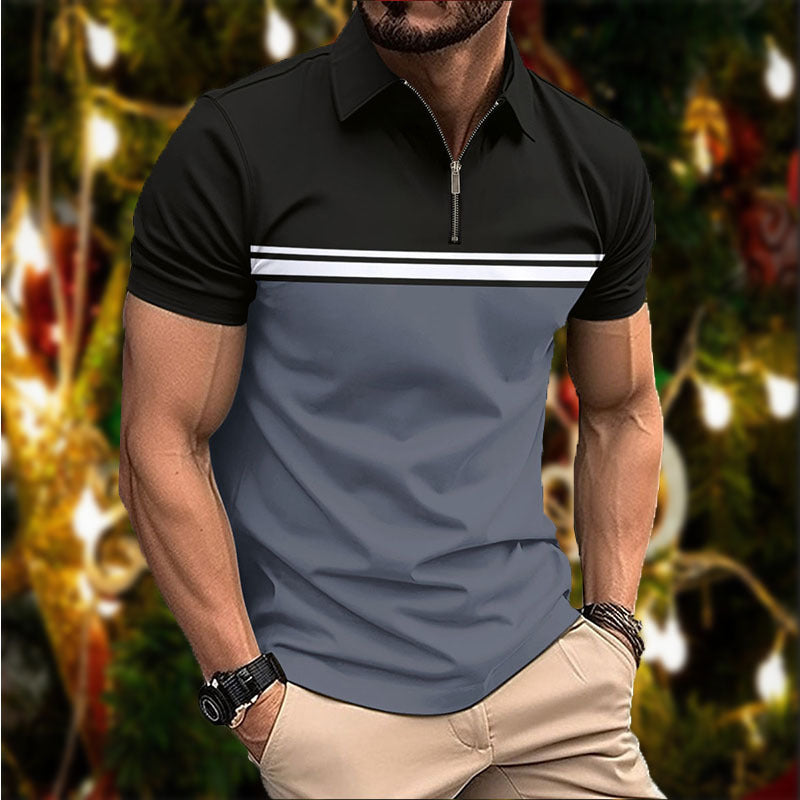 Herrer polo t-shirt med moderne lynlås og sporty stribemønster Stilla