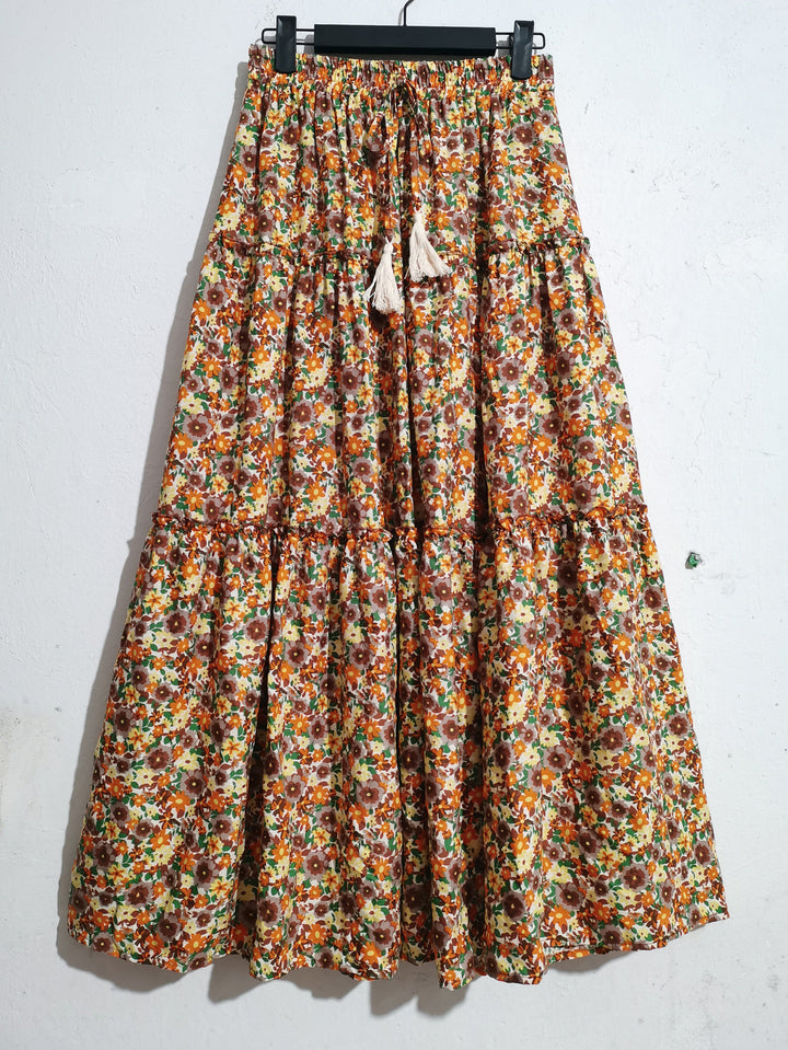 Femme Bohemian stribet Midi-nederdel med justerbart taljebånd Stilla