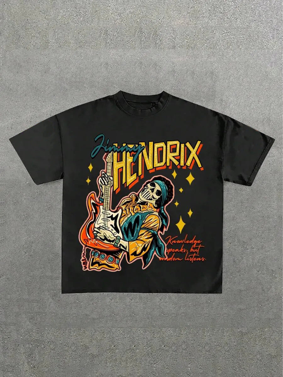 Dame Grafik T-Shirt med unikt skeletdesign og kreativ tekst Skovae
