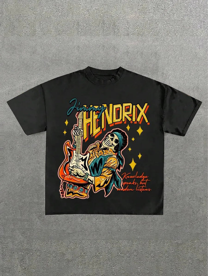 Dame Grafik T-Shirt med unikt skeletdesign og kreativ tekst Skovae