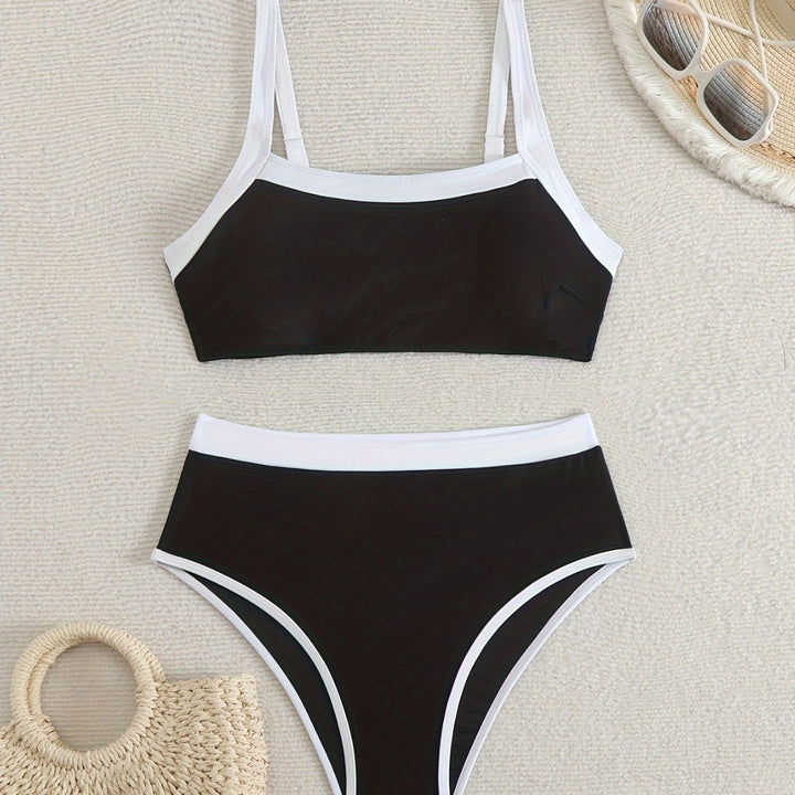Dame højtaljet bikini-sæt med sporty design og justerbare stropper Stilla