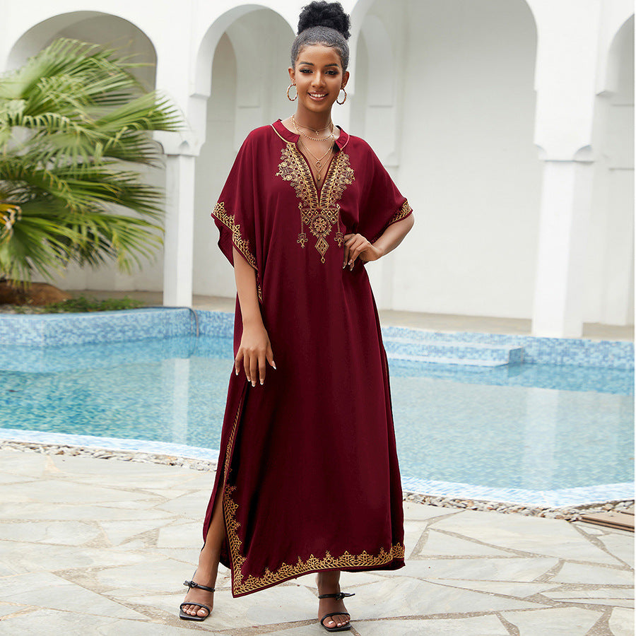 Dame elegant Kaftan-kjole med kunstneriske dekorationer og sidelængdesplit Stilla